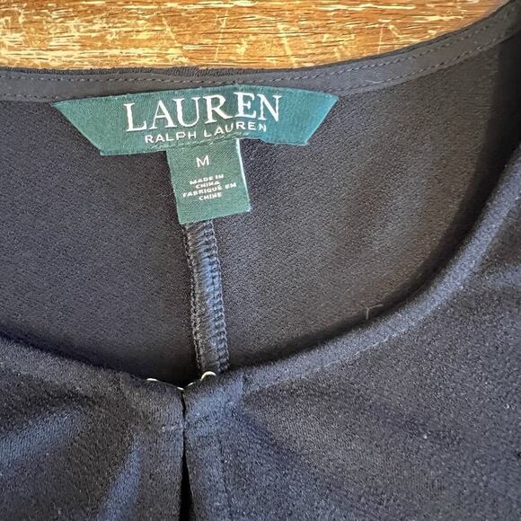 Ralph Lauren Women's Medium Tunic Blouse Black Stretchy 3/4 Sleeves Keyhole - Picture 8 of 11